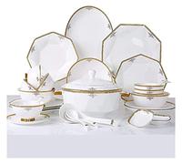 CWZZWS Dinnerware Set Dinner Party Tableware Service Set Ceramics Dinnerware Set with 56 Pieces, Bowl/Dish/Soup Pot/Spoon|Bone China Dinner Sets, Octagonal Fold Design Porcelain Combinati