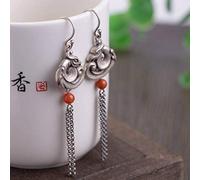 CWZZWS Earrings for Women, Chinese Style Eardrop Earrings S925 Retro Women's Fashion Ethnic Style Old Peacock Tassel Thai Earrings