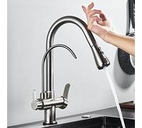 CWZZWS Faucet Antique Brass Touch Kitchen Faucet Handle Tap Deck Mounted 360 Rotation Pull Out Soft Water Wash Hot Cold Mixer Crane Taps Water-tap