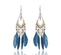 CWZZWS Feather Earrings -Bohemian Retro Hollow Geometric Diamond Long Feather Earrings,Feather Drop Dangle Boho Curved Needle Earrings For Women Fashion Jewellery ui