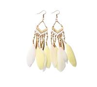 CWZZWS Feather Earrings For Women -Irregular Geometric V-Shaped Tassel Long Bohemian Rice Bead Feather Earrings,Personality Simple Lightweight Handmade Feather Curved Needle Earring ui
