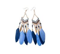 CWZZWS Feather Earrings For Women -Irregular Geometric V-Shaped Tassel Long Bohemian Rice Bead Feather Earrings,Personality Simple Lightweight Handmade Feather Curved Needle Earring ui