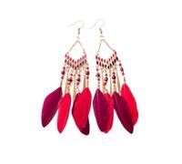 CWZZWS Feather Earrings For Women -Irregular Geometric V-Shaped Tassel Long Bohemian Rice Bead Feather Earrings,Personality Simple Lightweight Handmade Feather Curved Needle Earring ui