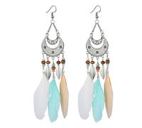 CWZZWS Feather Earrings -Retro Bohemian Long Tassel Ethnic Style Feather Earrings,Feather Drop Dangle Boho Curved Needle Earrings For Women Fashion Jewellery ui