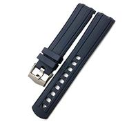 CWZZWS Fluorous Rubber Watchband 19Mm 20Mm 21Mm for Seamaster 007 Rose Gold Buckle Soft Waterproof Silicone Watch Strap/Blue Silver/21Mm