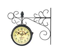 CWZZWS Garden Clocks Outdoor Waterproof, Vintage Double-Sided Rotation Metal Rack Outdoor Clocks for The Garden Wall Mounted Sweeping Movement Battery Powered Outside Clock Coffee Bar Rou