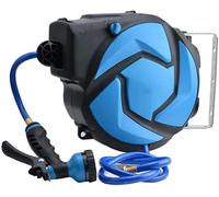 CWZZWS Garden Hose Reels Automatic Retractable Garden Hose Reel, Wall Mount Auto Rewind, with 7 Function Spray Gun, 3 Layer Hybrid Hose, Brass Connector, Any Length Lock, Garden Watering, Car Washing