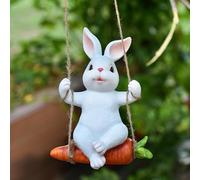 CWZZWS Garden Statues, Swinging Rabbit Outdoor Easter Decorations Sculptures, Bunny Figurine Art Decor Tree Hanging Ornament for Yard Patio Home,Orange