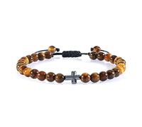CWZZWS jewelry 6mm Black Beaded Bracelet Hematite Cross Men Tiger Eye Natural Stone Handmade Strand Bracelets Energy Bangles Jewelry for girls