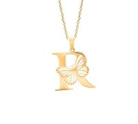 CWZZWS Jewelry Fashion 26 Letters Stainless Steel Hollow Golden Silver Color Butterfly Pendant Necklace Personality Collarbone Chain Jewelry Trendy Accessories Creative Gift For Women And Men Gift