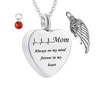 CWZZWS Mens Ashes Necklace, Necklace Stainless with Engrave Mom Always On My Mind Forever in My Heart Necklace Gift for Women and Men