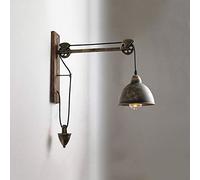 CWZZWS Mid Century Retro Iron Wall Lights Industrial Loft Pulley Wall Lamp Metal Dome Shade with Wooden Base Wall Sconce Suspended Rise and Fall Hangging E27 Antique Lighting for Indoor Living Room