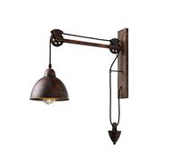 CWZZWS Mid Century Retro Iron Wall Lights Industrial Loft Pulley Wall Lamp Metal Dome Shade with Wooden Base Wall Sconce Suspended Rise and Fall Hangging E27 Antique Lighting for Indoor Living Room