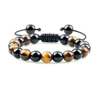 CWZZWS natural black obsidian beaded men tiger eye stone cat eye yoga essential oil elastic strand bangles gift