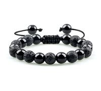 CWZZWS natural black obsidian beaded men tiger eye stone cat eye yoga essential oil elastic strand bangles gift