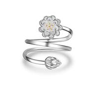 CWZZWS Open Rings For Women,Adjustable Ring Simplicity Fashion Silver Double Layer Lotus Zircon Ring Romantic Jewelry Gift For Girl Women Couple Engagement Wedding Eternity Ring Xmas Gift
