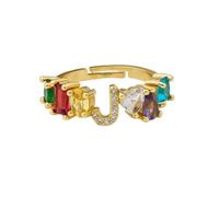 CWZZWS Open Rings For Women,Vintage Adjustable Elegant Bohemian Rainbow Zircon Initials Alphabet J Golden Rings Romantic Jewelry Gift For Girl Women Couple Engagement Wedding