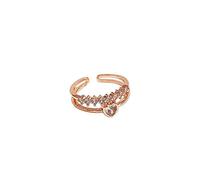 CWZZWS Open Rings For Women,Vintage Adjustable Ring Fashion Rose Gold Double Layer Heart Crystal Ring Romantic Jewelry Gift For Girl Women Couple Engagement Wedding Eternity Ring Xmas Gift
