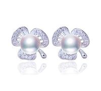 CWZZWS Pearl Earrings 925 Sterling Silver Jewelry Leaf Zircon Natural Freshwater Pearl Stud Earring For Women Gift
