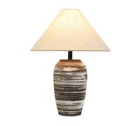 CWZZWS Rustic Ceramic Table Lamp Hand Drawn White Stripe Desk Nightstand Lamp Farmhouse Ceramic Lamp Body Reading with Linen Shade for Bedroom Living Room Home Office(D14.1*H15.7)