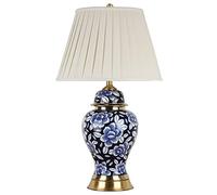 CWZZWS Table Lamp Blue Glazed Hand-painted Ceramic Table Lamp Ginger Jar Lamp American Vintage Bedroom Bedside Lamp With Barrel-shaped Lampshade Night Stand Light Lamp Button Switch