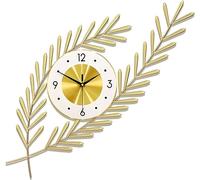 CWZZWS Wall Clock Bedroom Golden Wall Clock Home Metal Wall Decoration, Modern Wheat Ear Iron Hanging Clocks for Living Room Bedroom Office Wall Clocks for Living Room (Gold 6664cm)