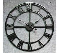 CWZZWS Wall Clock Large Outdoor Garden Wall Clock New Big Roman Numerals Giant Open Face Metal Golden-24 inch/60cm, Black, 50CM