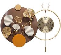 CWZZWS Wall Clock, Metal Decorative with Pendulum, Ginkgo Leaf 3D Art Design Silent Non Ticking Clock Wall Watches 81 x 65cm