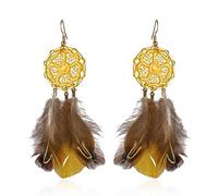 CWZZWS Women Bohemian Feather Earring-Retro Irregular Geometric Round Feather Long Feather Earrings,Feather Tassel Ethnic Retro Dangle Curved Needle Earring Women Teen Girls Jewelry ui