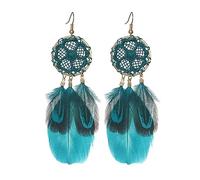 CWZZWS Women Bohemian Feather Earring-Retro Irregular Geometric Round Feather Long Feather Earrings,Feather Tassel Ethnic Retro Dangle Curved Needle Earring Women Teen Girls Jewelry ui