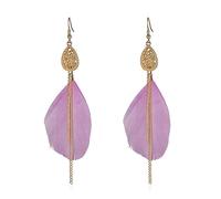 CWZZWS Women Bohemian Feather Earrings - Retro Chain Irregular Geometric Teardrop Feather Earrings,Feather Tassel Ethnic Retro Dangle Curved Needle Earring Women Teen Girls Jewelry ui