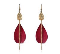 CWZZWS Women Bohemian Feather Earrings - Retro Chain Irregular Geometric Teardrop Feather Earrings,Feather Tassel Ethnic Retro Dangle Curved Needle Earring Women Teen Girls Jewelry ui