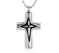 CWZZWS Women/Men Necklace Cross Urn Pendants Dog Ashes Jewelry Cremation Sliver/Black Pendant Beaded Chain Ash Necklaces Gift