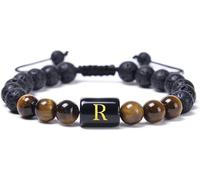 CWZZWS women's jewelry Essential Oil Diffuser Bracelet Lava Rock, Lava Stone Tiger Eye Stone Bracelet with Letter A-Z Adjustable Bracelets for Women 29.2CM jewlery