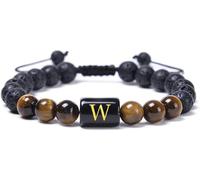 CWZZWS women's jewelry Essential Oil Diffuser Bracelet Lava Rock, Lava Stone Tiger Eye Stone Bracelet with Letter A-Z Adjustable Bracelets for Women 29.2CM jewlery