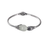 CWZZWS women's jewelry Girls accessories Silver Bracelet, Vintage 925 Sterling Silver Bangle for Women Natural Hotan Jade Magnolia Flower Charm Fashion Jewelry Gifts Birthday Gift jewlery