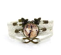 CWZZWS Woven Bracelet Men,White Rope Cute Wolf Animal,Time Gemstone Bracelet Multi-Layer Hand-Woven Glass Combination Jewelry Ladies Fashion European and American Style Jewelry
