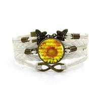 CWZZWS Woven Bracelet Men,White Rope Music Melody Yellow Flower Plant,Time Gemstone Bracelet Multi-Layer Hand-Woven Glass Combination Jewelry Ladies Fashion European and American Style Jewelry