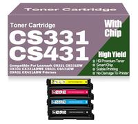 CX331 CX431 CS331 CS431 Toner Cartridges with Chip 20N20C0 20N20K0 20N20M0 20N20Y0 Compatible for Lexmark CS331 CS331DW CX331 CX331ADWE CS431 CS431DW CX431 CX431ADW,4Pack-CS331