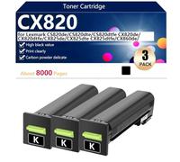CX820 Compatible Toner Cartridge for Lexmark CS820de CS820dte CS820dtfe CX820de CX820dtfe CX825de Printers,High Yield 8000 Pages, High Definition Printing,Black-3 pack
