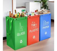 CXAFQ 3 Waste Sorting Bags, Recycling Bins For Kitchen, Indoor Recycling Bins, Clear Recycling Bags, Single Garbage Bag Capacity 40L, Handheld Design, Easy To Transport And Pick Up(Green, Red, Blue)
