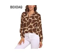 (CXCY-112, M) 3D Giraffe Skin Print Blouse Spring Long Sleeve Casual Blouses Woman Simple Modern Art Street Fashion Oversize Shirt Blouse