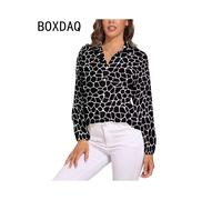 (CXCY-113, XL) 3D Giraffe Skin Print Blouse Spring Long Sleeve Casual Blouses Woman Simple Modern Art Street Fashion Oversize Shirt Blouse