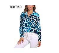 (CXCY-118, S) 3D Giraffe Skin Print Blouse Spring Long Sleeve Casual Blouses Woman Simple Modern Art Street Fashion Oversize Shirt Blouse