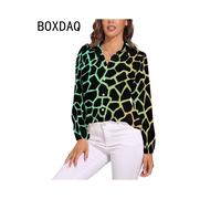 (CXCY-123, XL) 3D Giraffe Skin Print Blouse Spring Long Sleeve Casual Blouses Woman Simple Modern Art Street Fashion Oversize Shirt Blouse