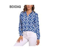 (CXCY-124, M) 3D Giraffe Skin Print Blouse Spring Long Sleeve Casual Blouses Woman Simple Modern Art Street Fashion Oversize Shirt Blouse