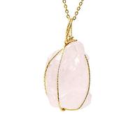 CXD-GEM Wire Wrapped Raw Gemstone Crystal Pendant Necklace Handmade Natural Healing Crystal Jewelry for Women pink