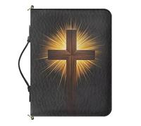 Cxdvotvy Bible Cover for Men Cross Print Leather Carrying Case with Handle and Zipper for Large Size Bible Accessories Portable Book Carrying Case Scripture Bag(The Lord is My Light and My Salvation)