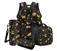 Cxdvotvy Cat Planet Print Backpack Set for Kids, School Bag Pencil Case Water Bottle Cover Insulated Lunch Bag Gift for Boys Girls