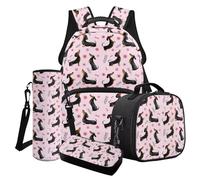 Cxdvotvy Dachshund Flower Print Backpack Set for Teens, School Bag Leakproof Insulated Lunch Bag Rucksack Pencil Box Water Cup Carrier Gift for Kids Pink